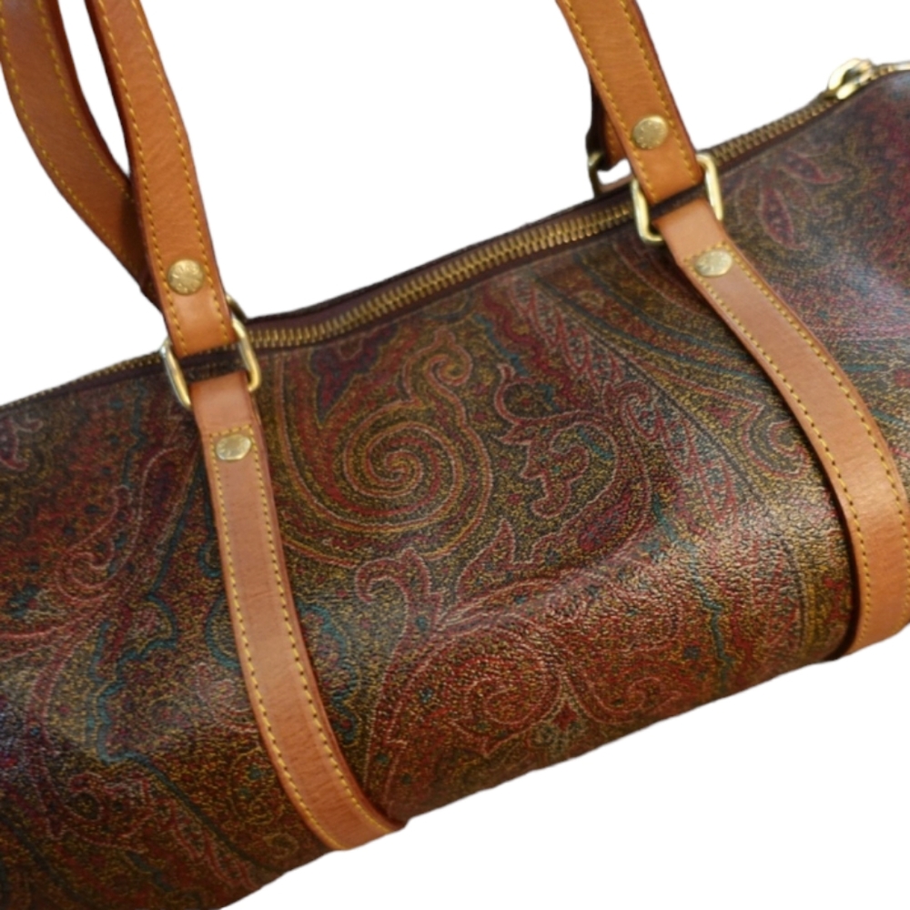 👜ETRO BROWN PAISLEY PRINT COATED CANVAS BOSTON BAG - Picture 3 of 16